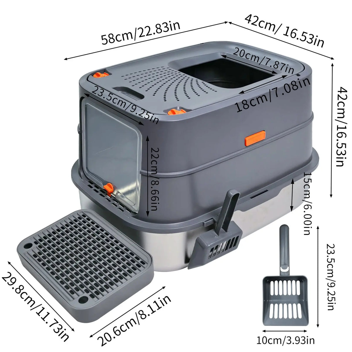 Covered Stainless Steel Cat Litter Box With Scoop Included
