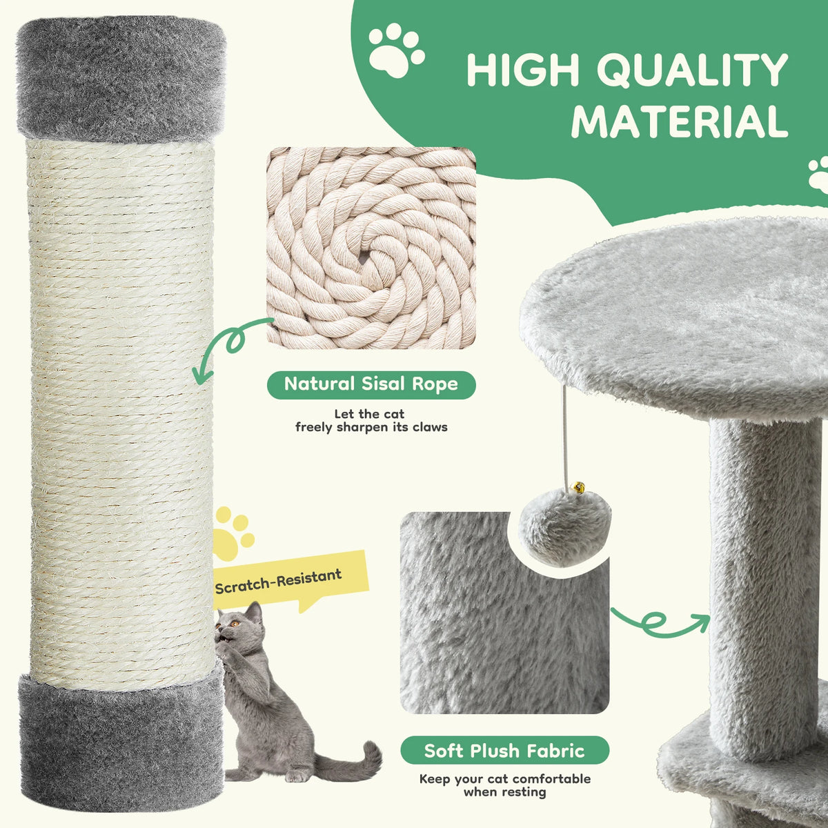 JHK Multi Level Cat Tree With Scratching Posts And Cozy House