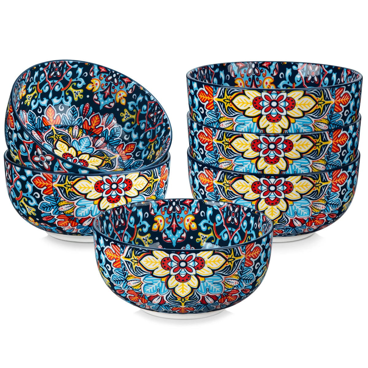 Malacasa 6 Piece Ceramic Bowl Set With Bohemian Floral Design