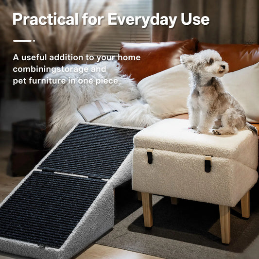 3 In 1 Wooden Pet Ramp With Hidden Storage Footstool