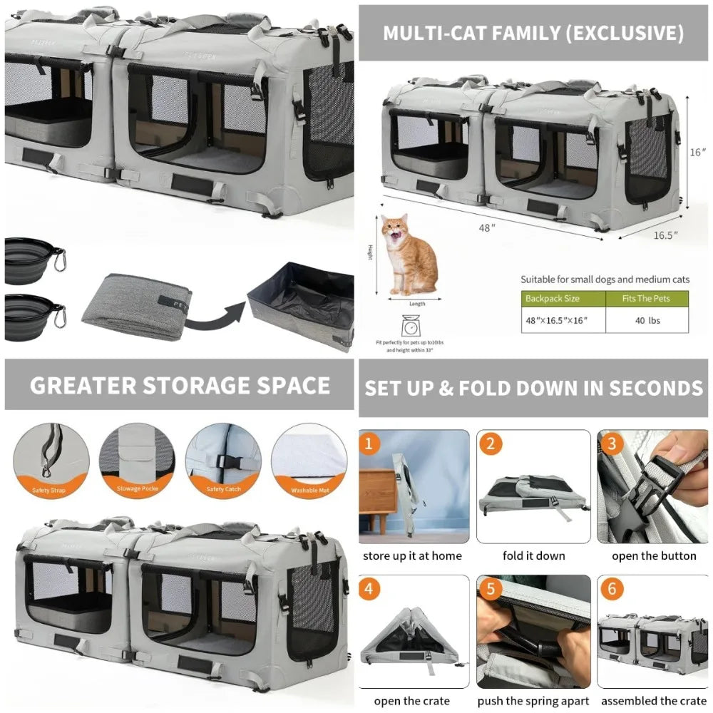 Petseek Soft Sided Dual Pet Carrier Portable Vehicle Travel Bag