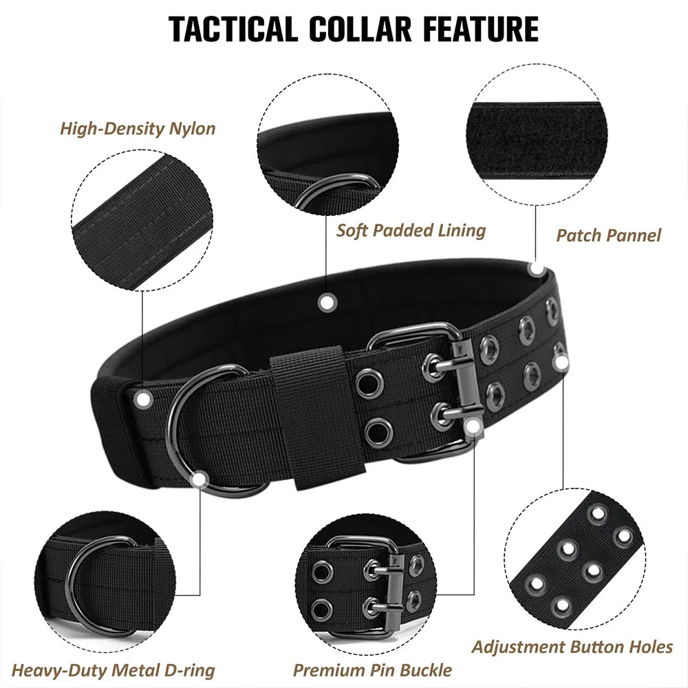 Durable Tactical Nylon Dog Collar For Outdoor Training And Walking