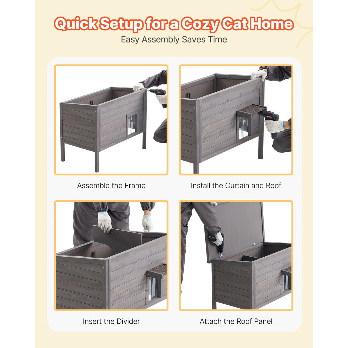 SucceBuy Heated Insulated Outdoor Cat House With Heating Pad