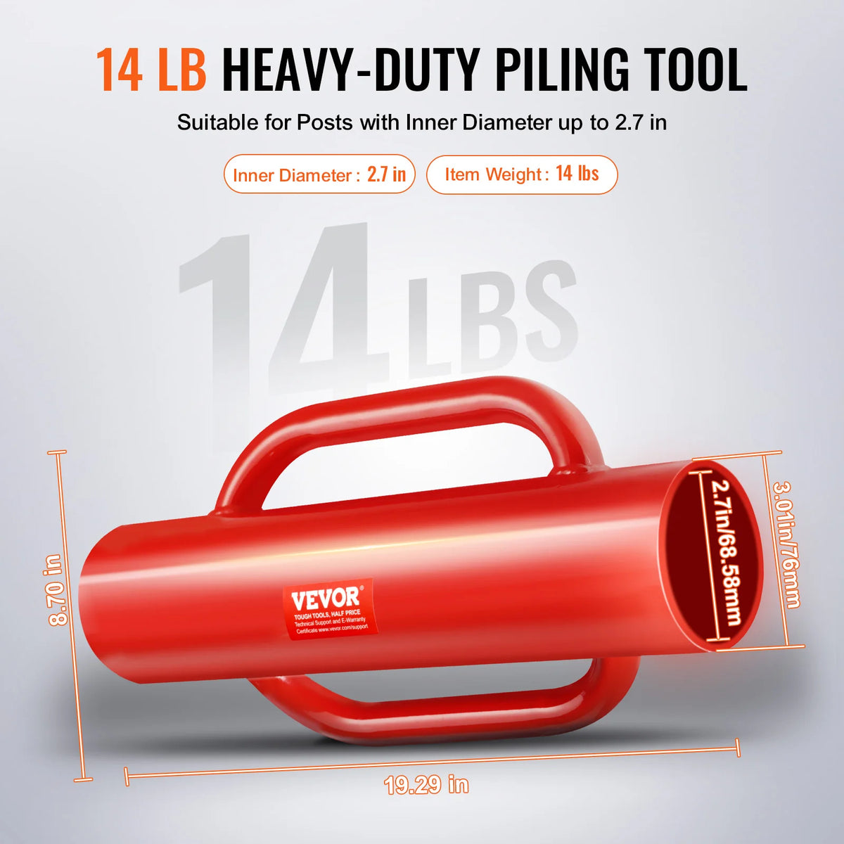 VEVOR Heavy Duty Carbon Steel Handheld Fence Post Driver
