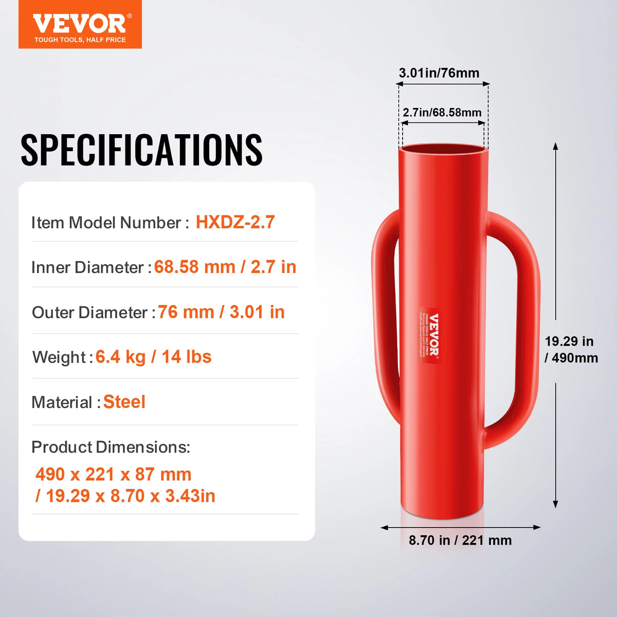 VEVOR Heavy Duty Carbon Steel Handheld Fence Post Driver