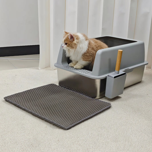 Stainless Steel Cat Litter Pan Includes Scoop And Cleaning Mat