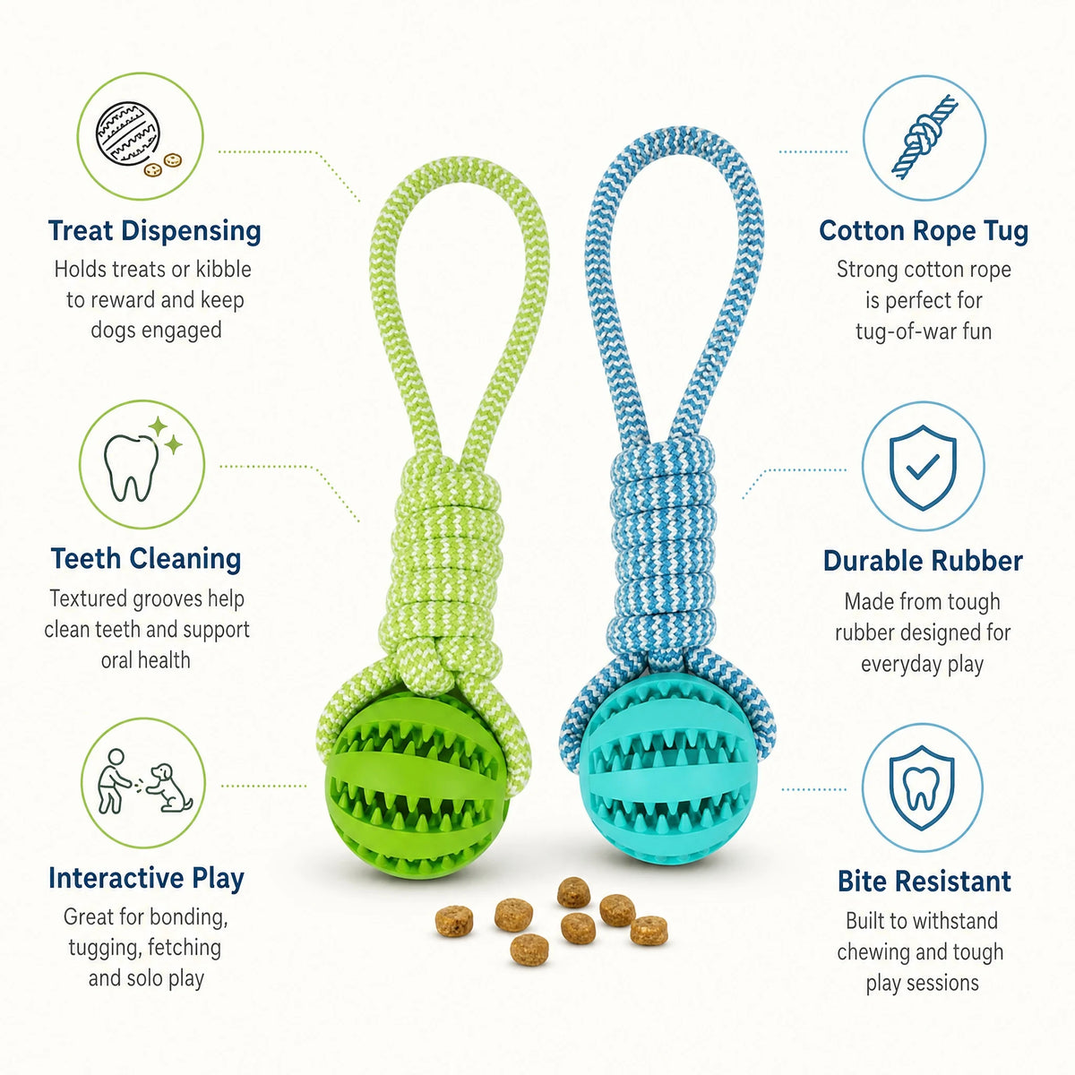 Interactive Rubber Dog Treat Dispensing Ball And Rope Chew Toy