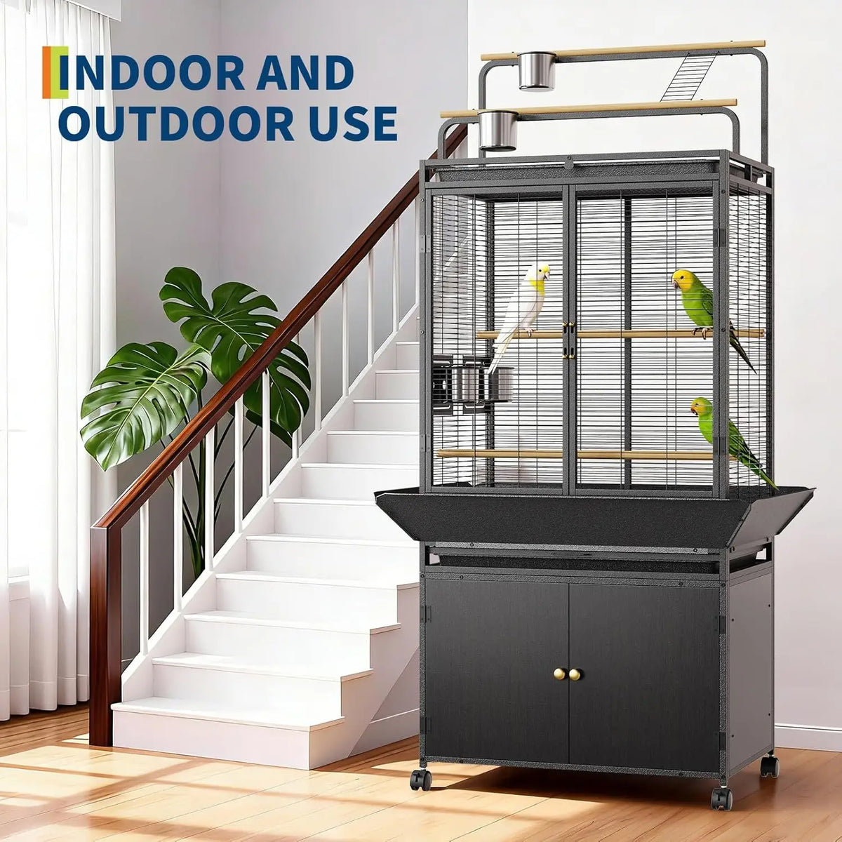 HiMISS Metal Bird Cage with Rolling Corner Stand and Playtop