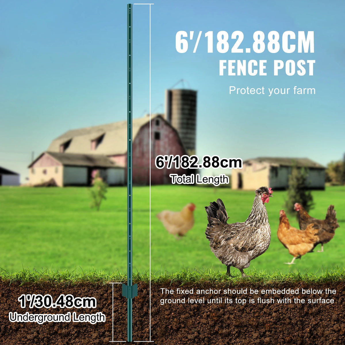 SucceBuy Fence Post T-Post Heavy Duty Metal Fence Posts Sturdy Steel Fence Stakes for GardenYard Lawn Farms&Outdoor Wire Fencing