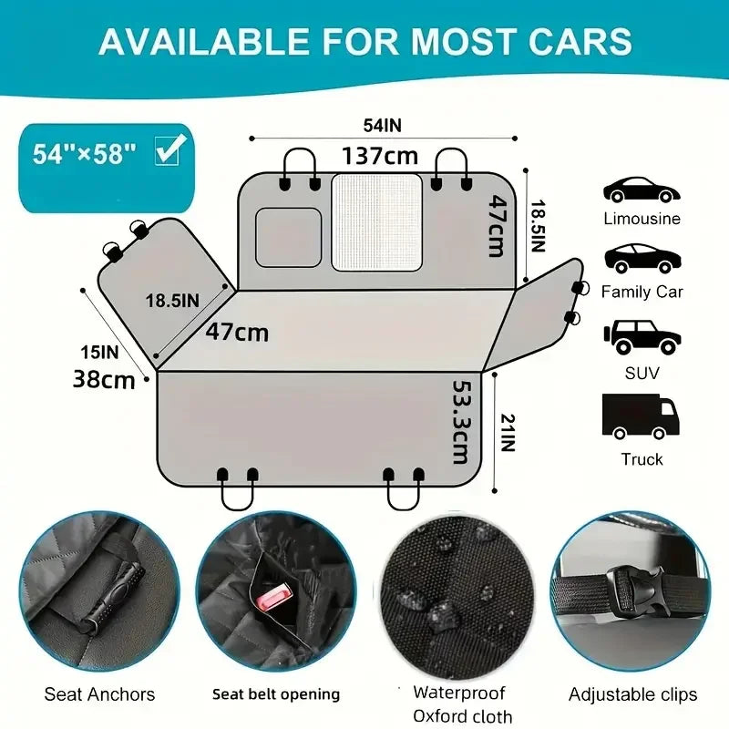 Premium Waterproof Dog Car Seat Cover With Nonslip Hammock Design