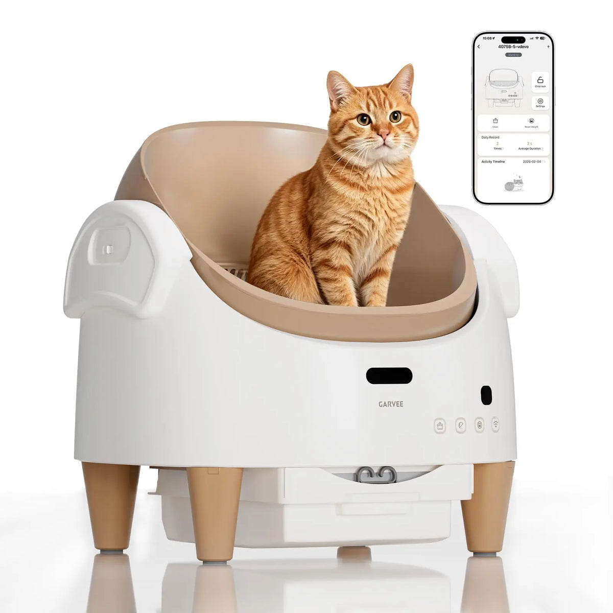 Automatic Self-Cleaning Cat Litter Box with Open-Top Safety Sensors