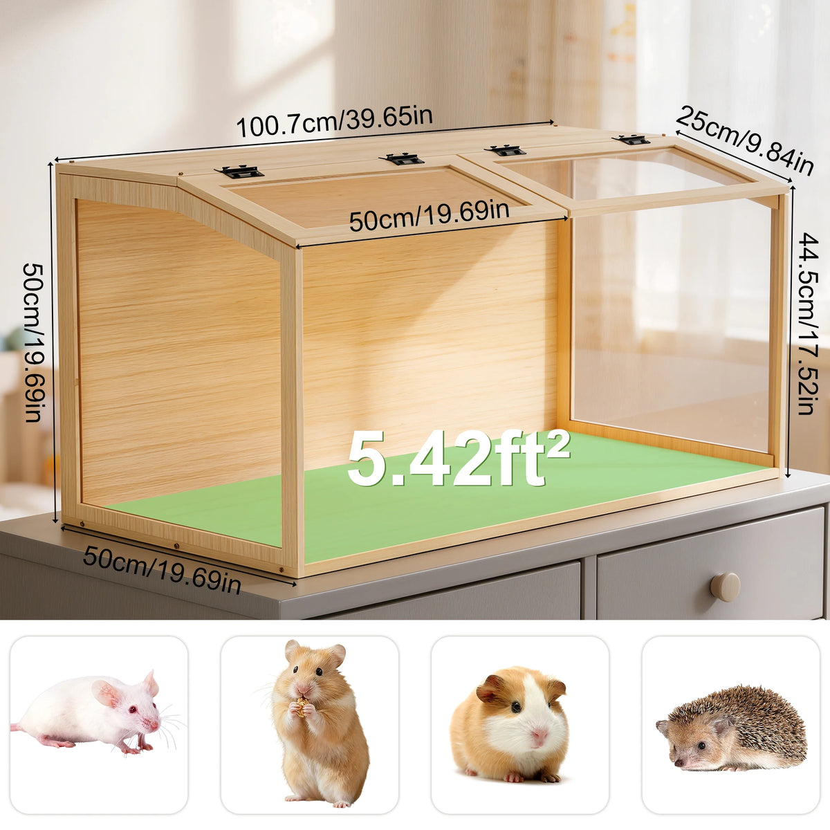 Chew Proof Wooden Hamster Cage With Tempered Glass Panels