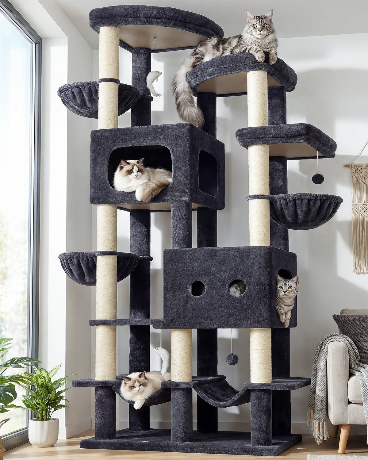 GLOBLAZER Multi Level Cat Tree With Scratching Posts And Hammocks