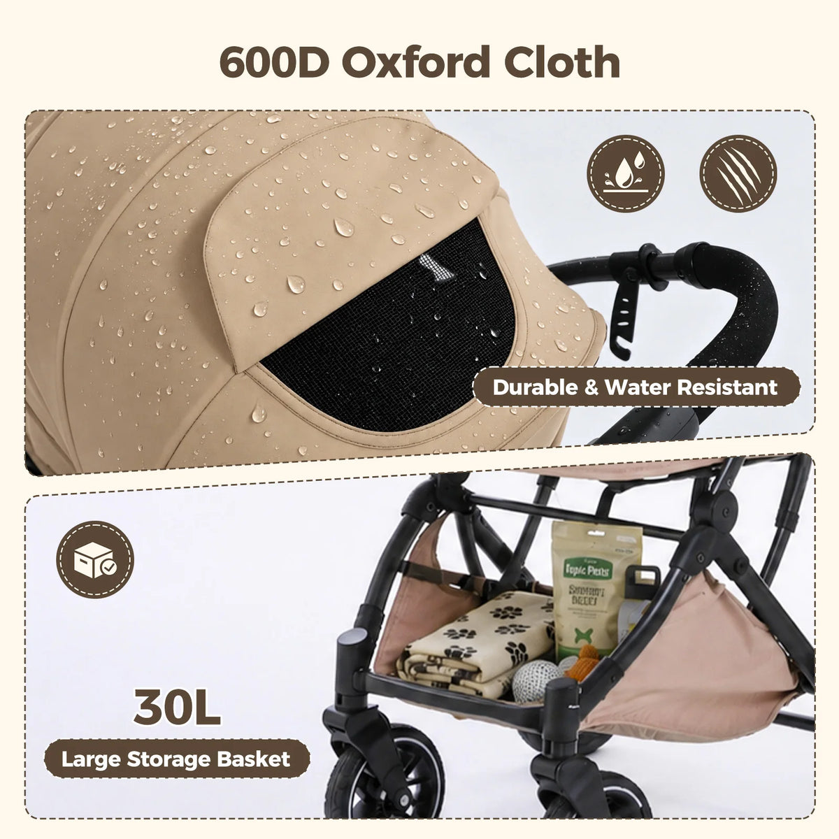 Pawz Road Foldable Pet Stroller With Basket And Cup Holder