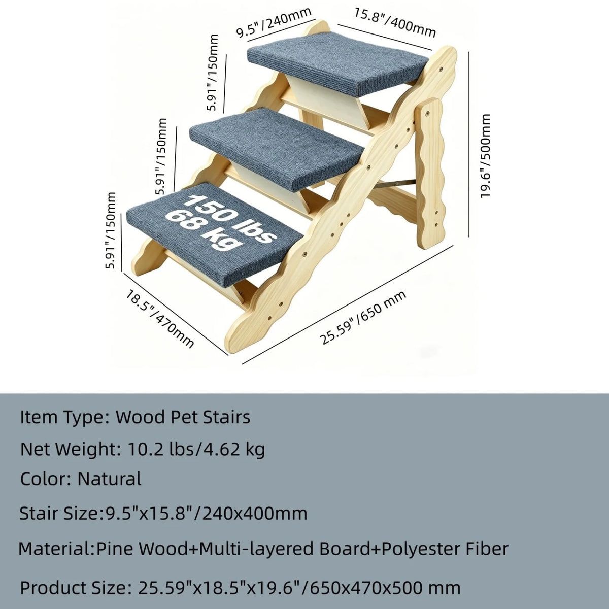 HImiss Non Slip Wooden Dog Stairs And Foldable Pet Ramp