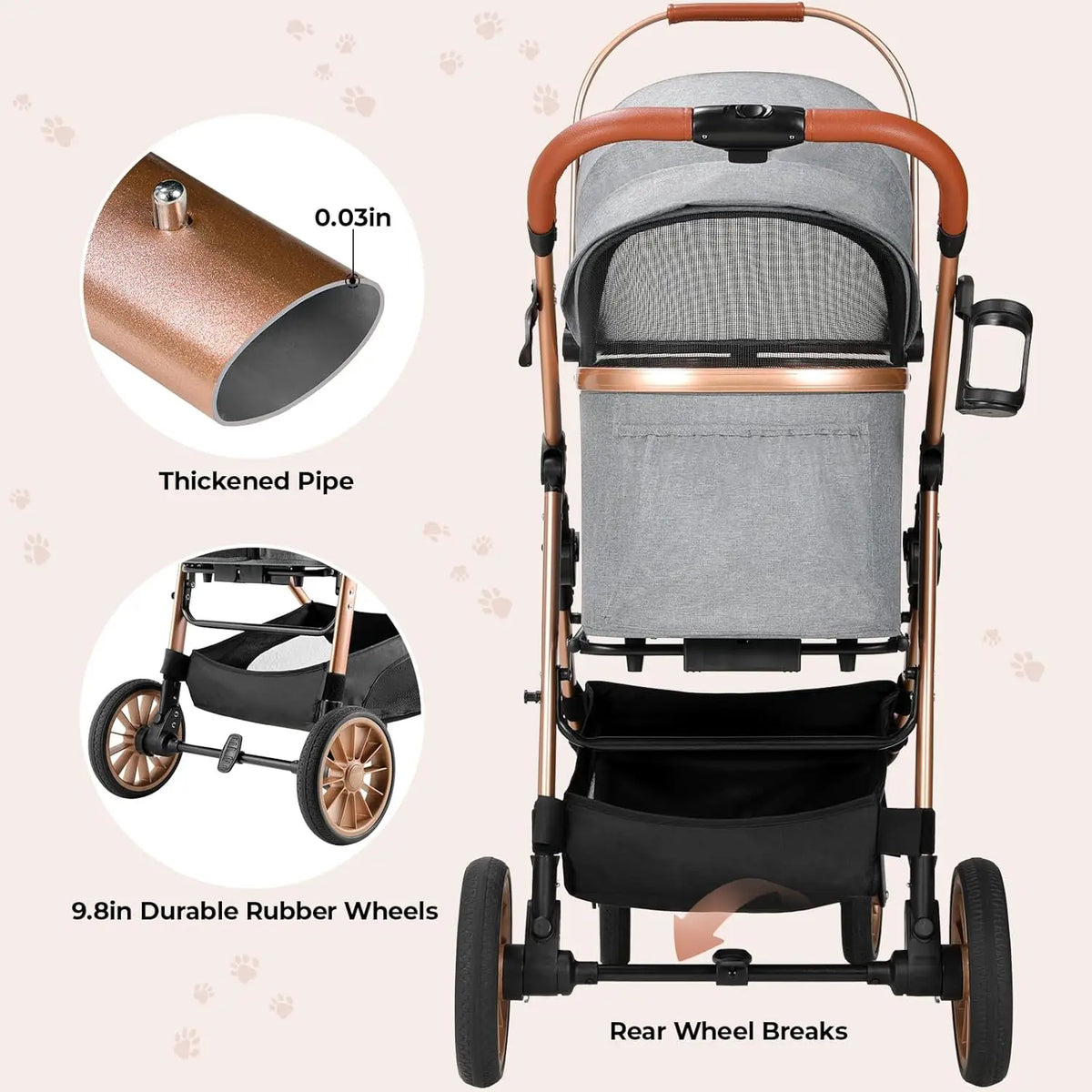 All Terrain Pet Stroller With Detachable Carrier And Folding Buggy