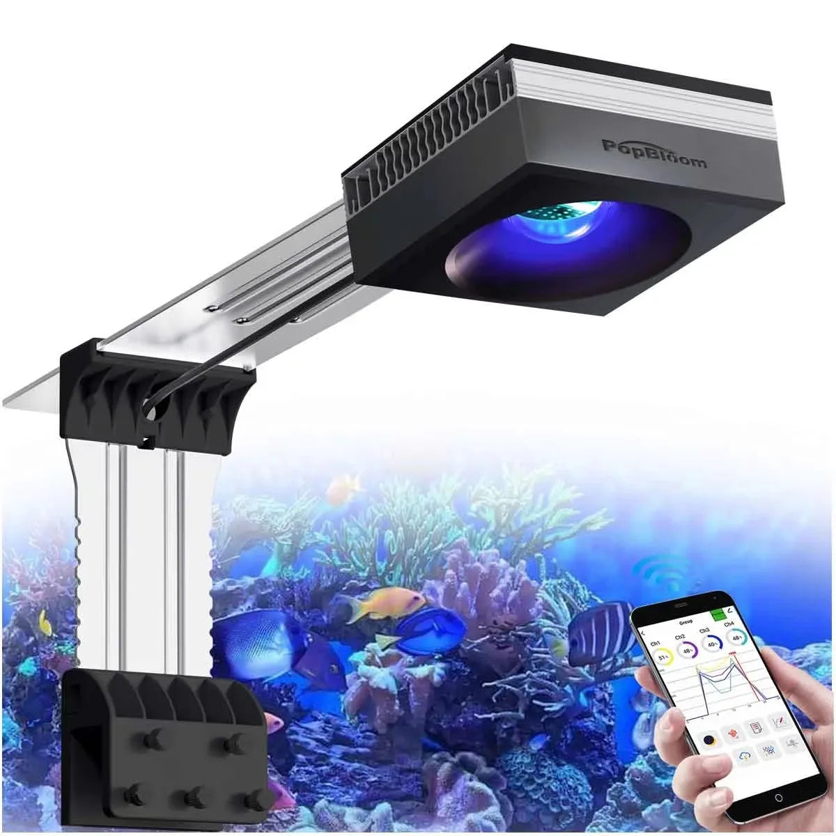 PopBloom 100W WiFi Marine Reef Aquarium LED Full Spectrum Light