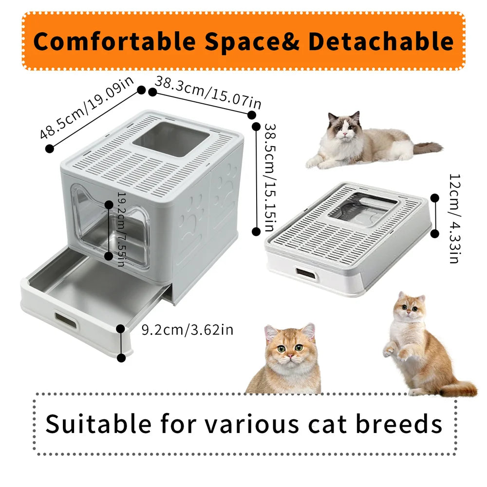 Enclosed Stainless Steel Cat Litter Box With Scoop Easy Cleaning