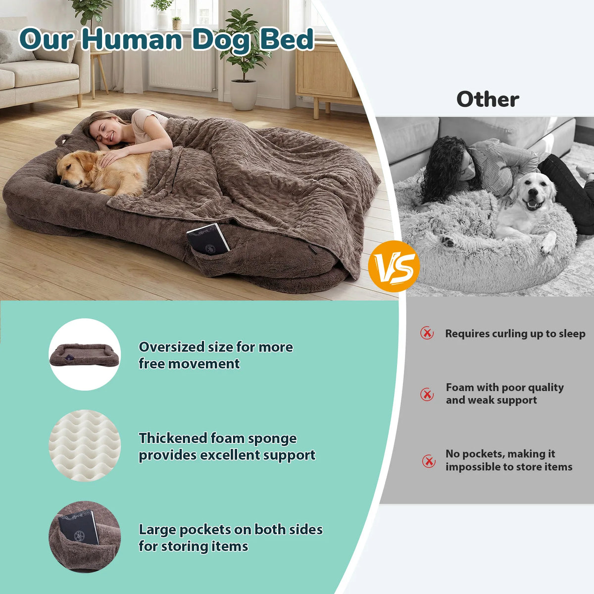 TopinCN Portable Plush Dog Bed With Washable Blanket