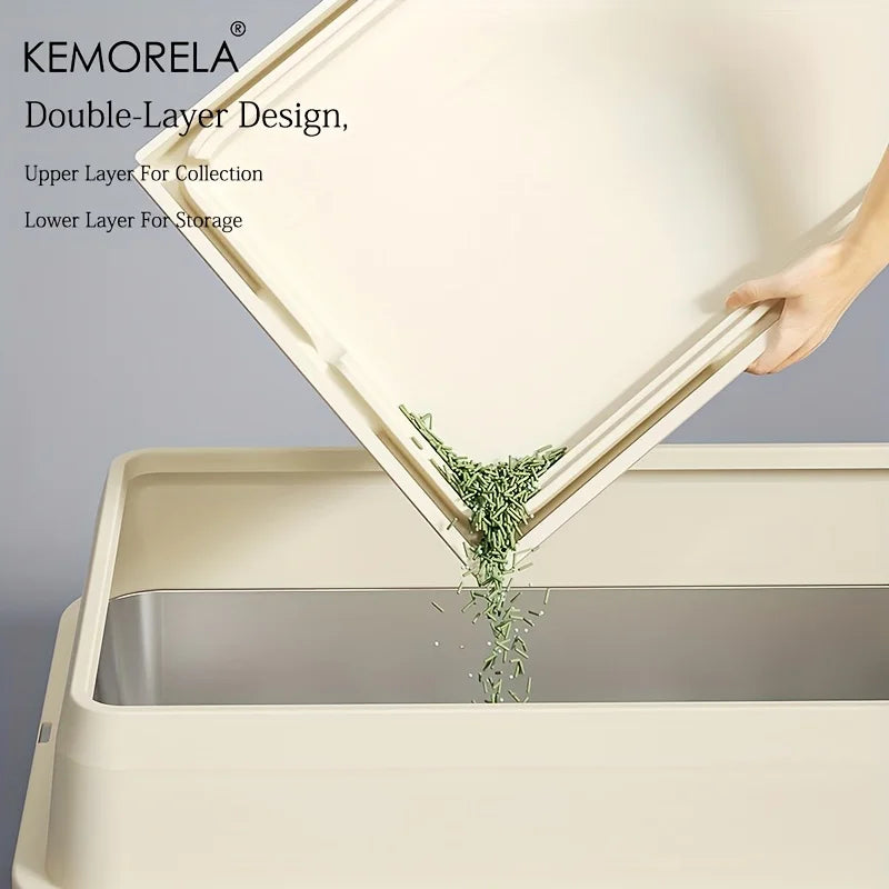 KEMORELA Stainless Steel Enclosed Cat Litter Box With Lid