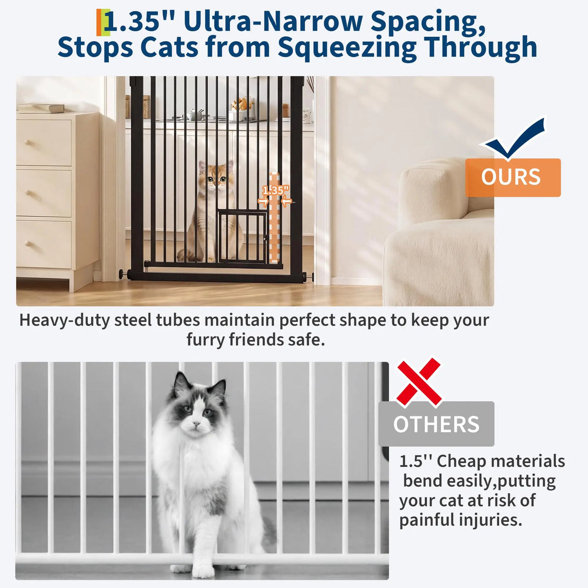 HiMISS Adjustable Extra Tall Cat Gate With Secure Mount Door
