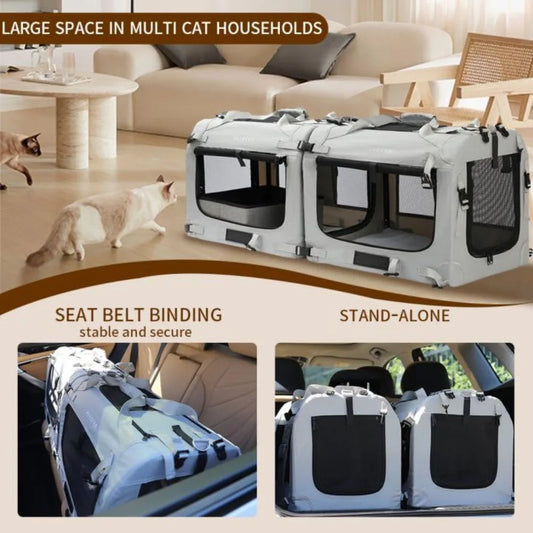 Petseek Soft Sided Dual Pet Carrier Portable Vehicle Travel Bag