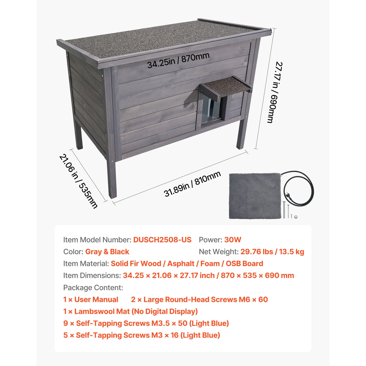 SucceBuy Heated Insulated Outdoor Cat House With Heating Pad