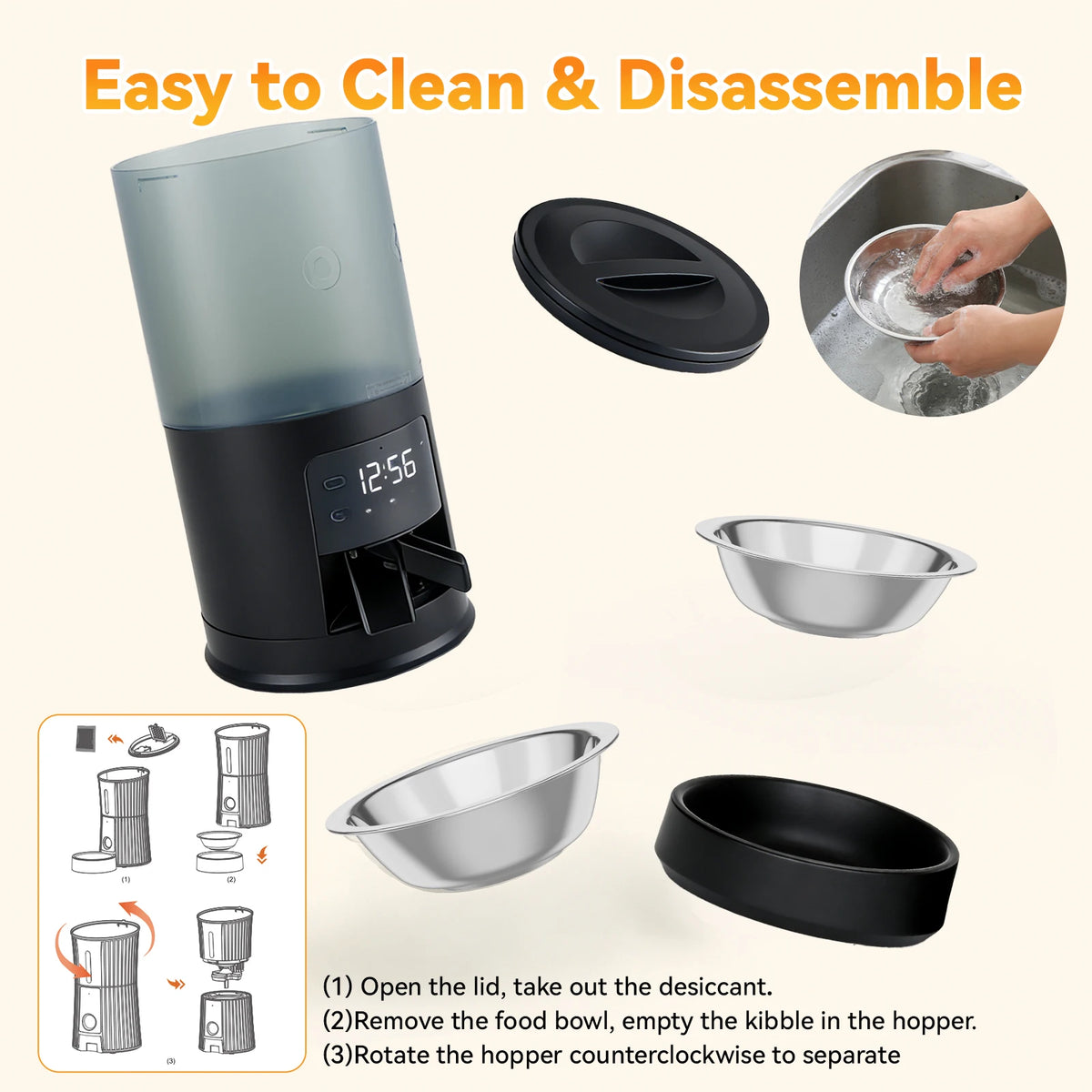 JHK Automatic Cat Feeder With Dual Stainless Bowls And Timer