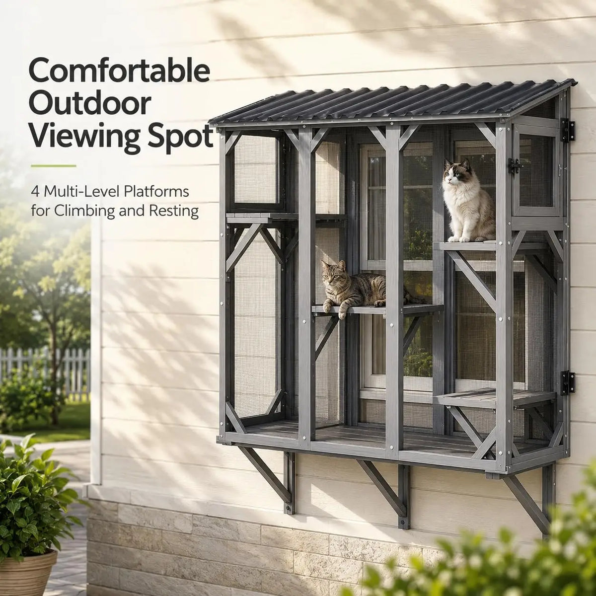 HiMISS Outdoor Catio Cat Enclosure With Weatherproof Steel Mesh
