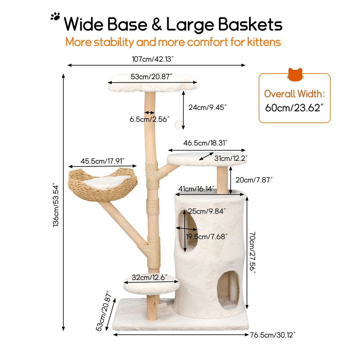 BORWART Wooden Cat Tree Tower With Scratching Post And Condo House