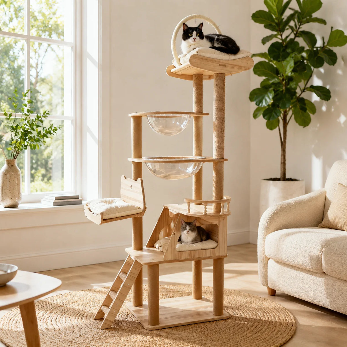 Cat Tree With Acrylic Pods And Sisal Scratching Posts