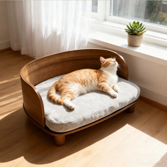 Borwart Eucalyptus Wood Elevated Pet Sofa Bed With Cushion