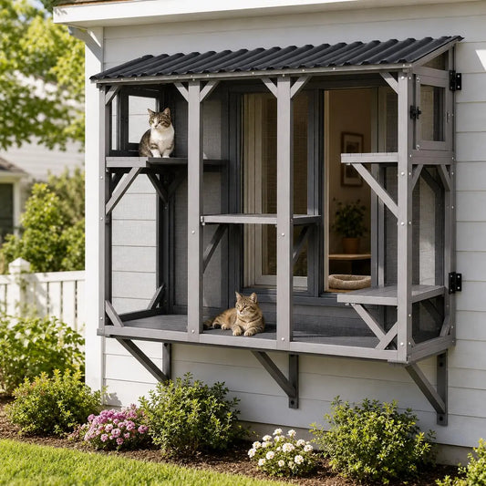 HiMISS Outdoor Catio Cat Enclosure With Weatherproof Steel Mesh