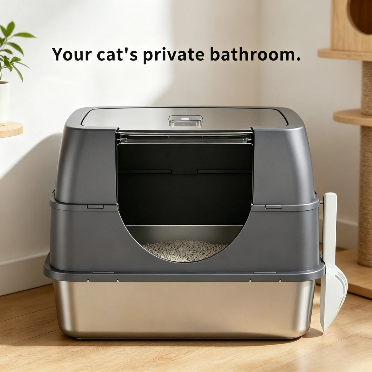 Enclosed Stainless Steel Cat Litter Box With Splash Proof Lid