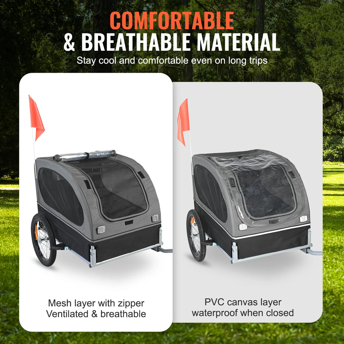 Collapsible Dog Bike Trailer With Coupler And Safety Reflectors