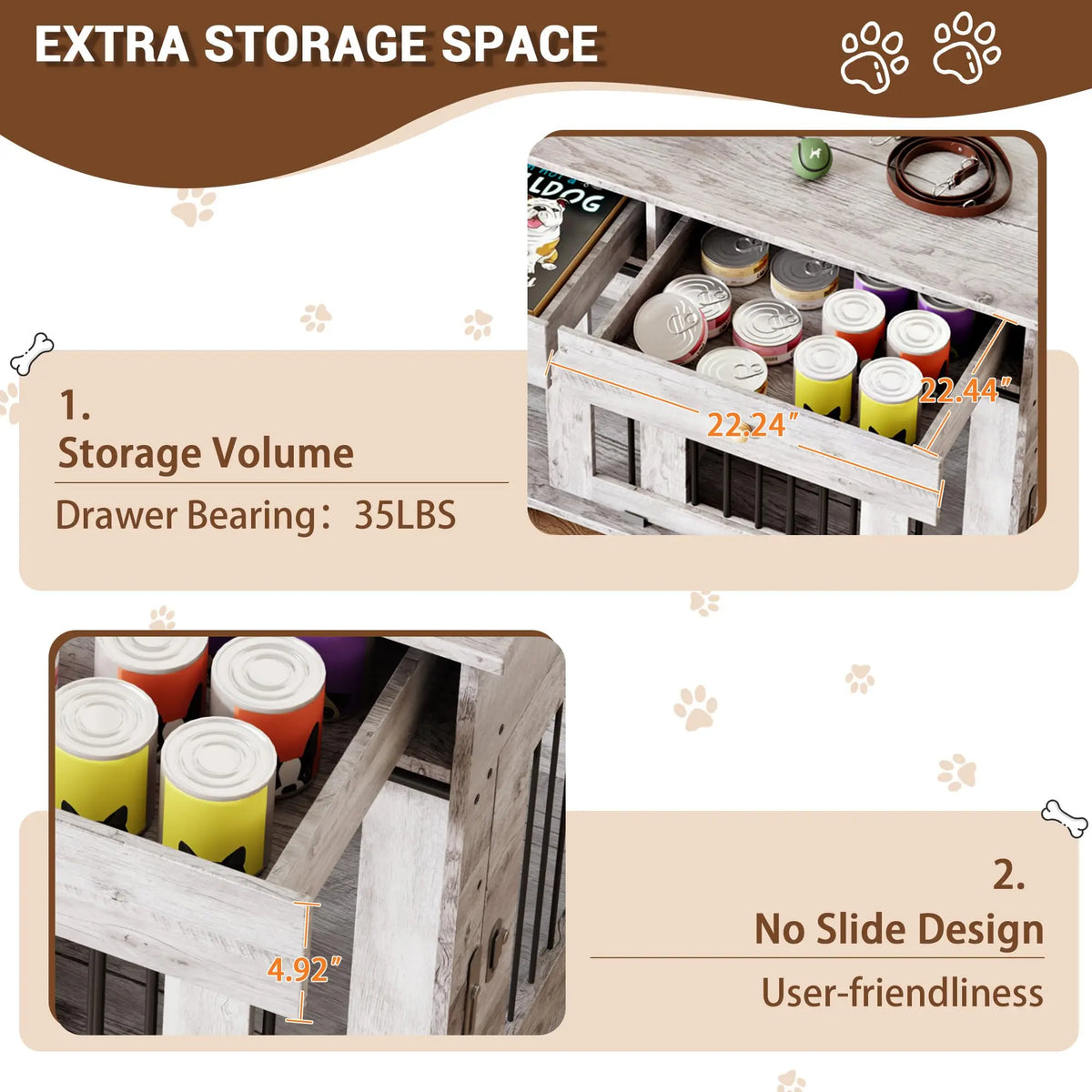 Premium Wooden Dog Crate Furniture With Dual Storage Drawers