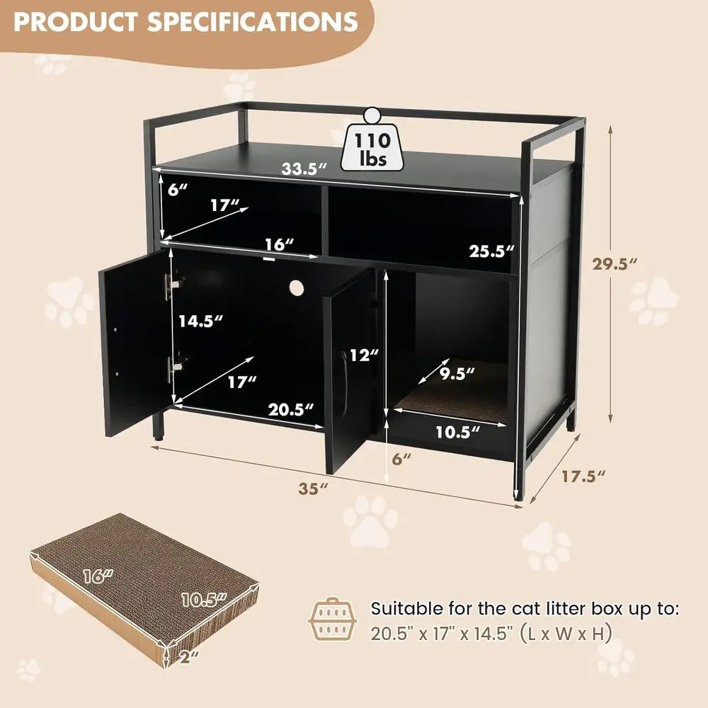 Hidden Cat Litter Box Enclosure With Scratcher And Storage Cabinet