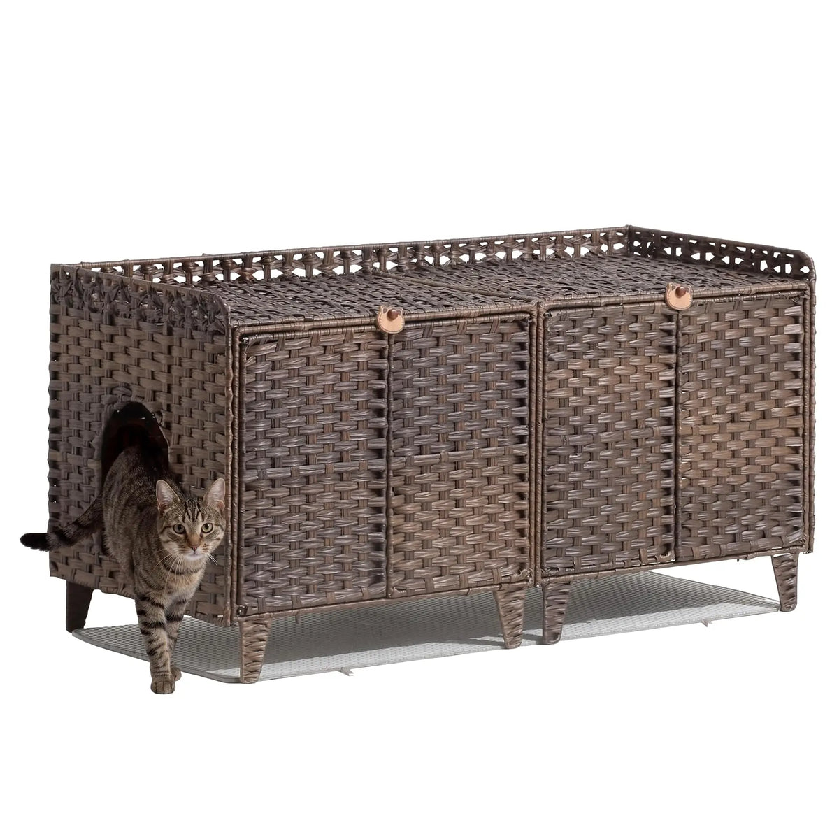 DishyKooker Rattan Hidden Litter Box Enclosure For Two Cats