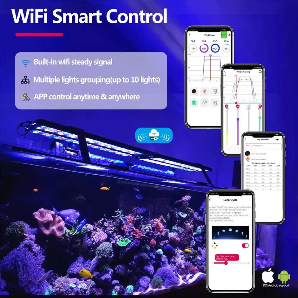 PopBloom Full Spectrum Led Aquarium Light With Digital Timer Control