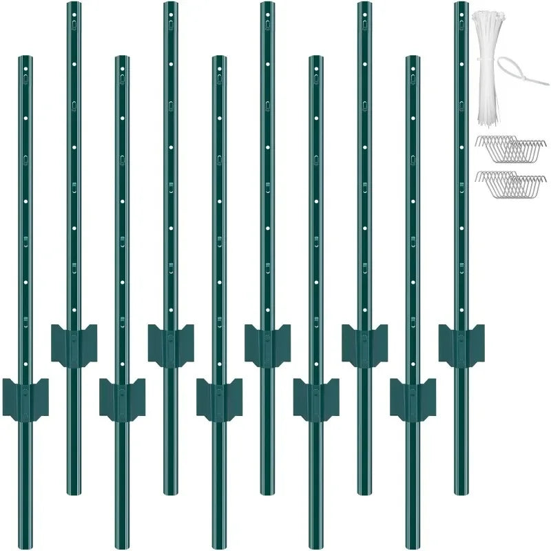 Heavy Duty Metal T-Post Fence Posts, 3/4/5/6/7 Ft, 6 or 10 Pack Garden Fence Stakes for Yard Boundary, Farm Landscaping and Outdoor Support, Durable Green Fence Installation Posts Holiday Gift