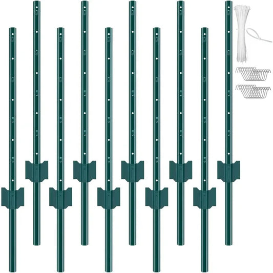 Heavy Duty Metal T-Post Fence Posts, 3/4/5/6/7 Ft, 6 or 10 Pack Garden Fence Stakes for Yard Boundary, Farm Landscaping and Outdoor Support, Durable Green Fence Installation Posts Holiday Gift