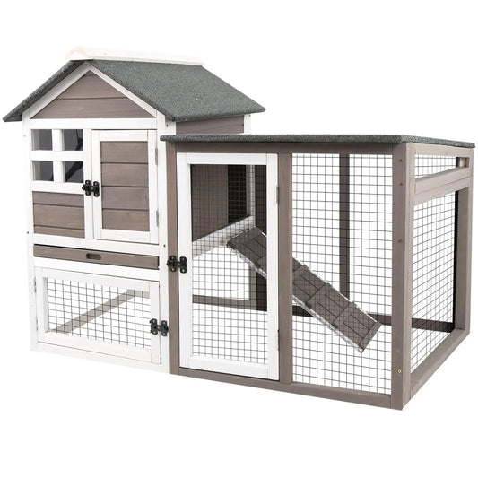 Two Story Wooden Rabbit Hutch With Pull Out Tray Indoors