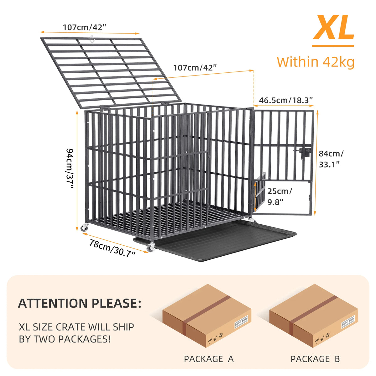 Bingopaw Heavy Duty Metal Dog Crate With Four Wheels