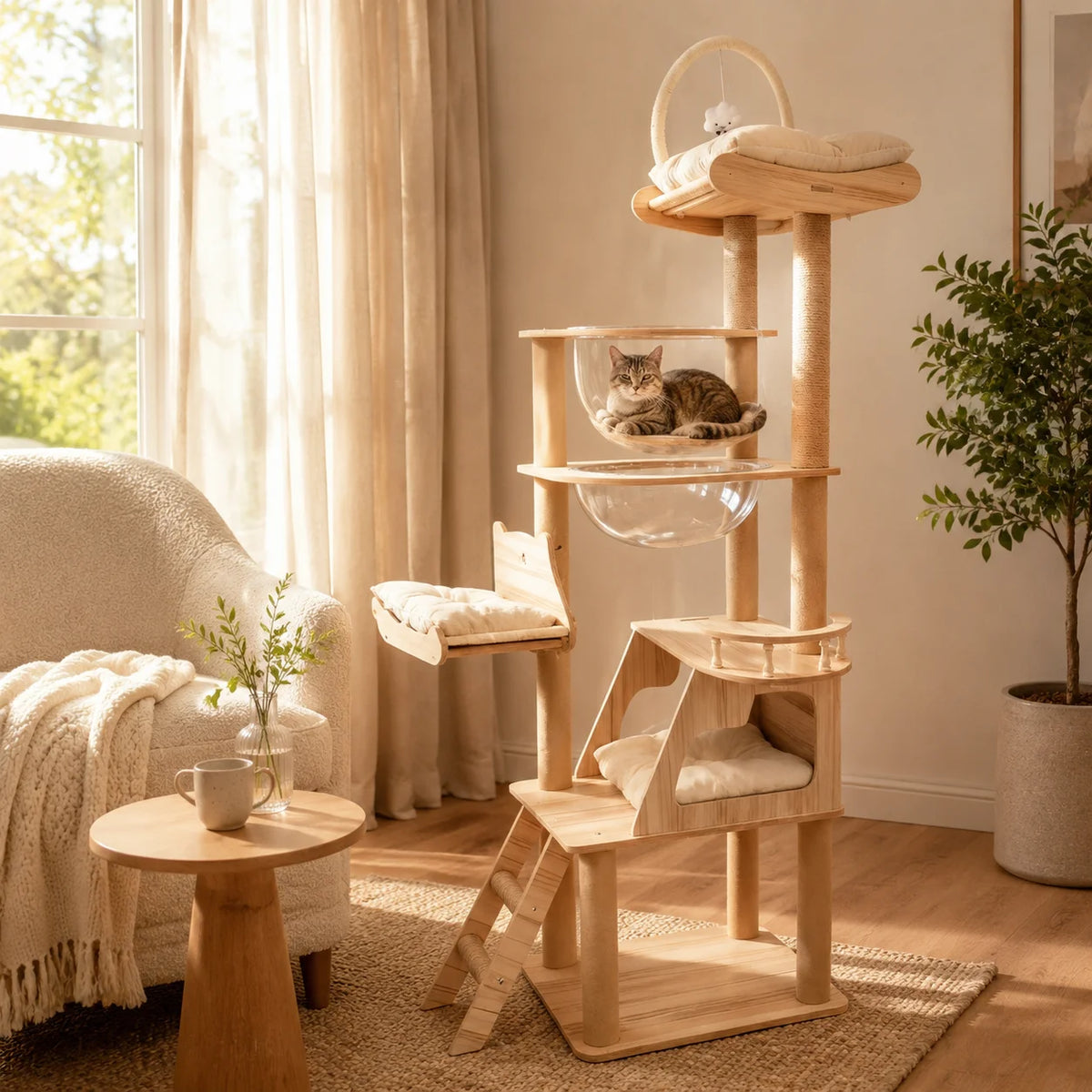 Cat Tree With Acrylic Pods And Sisal Scratching Posts
