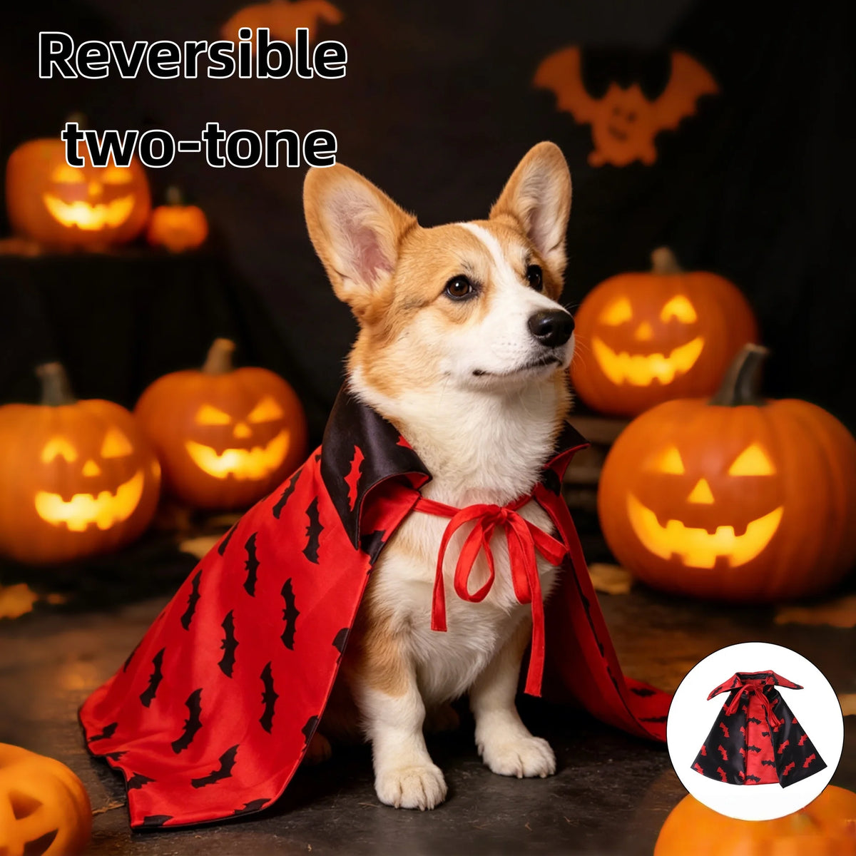 Reversible Bat Vampire Cape Costume For Cats And Small Dogs
