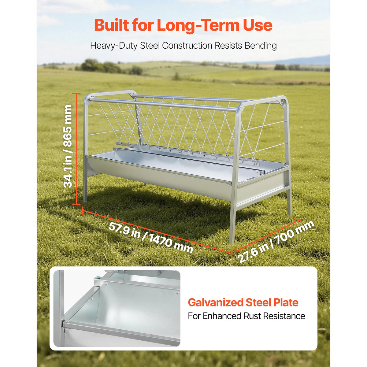 SucceBuy Galvanized Steel Livestock Hay And Grain Feeding Station