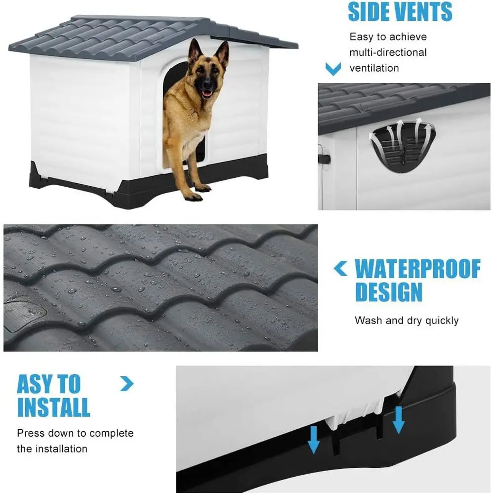 Plastic Water Resistant Dog House Indoor Outdoor Ventilated Pet Shelter