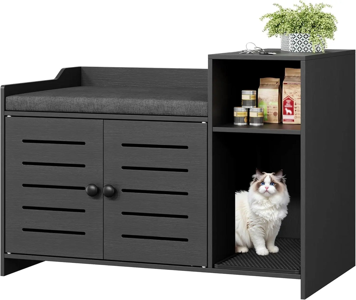 Farmhouse Cat Litter Box Enclosure With Scratch Pad Storage