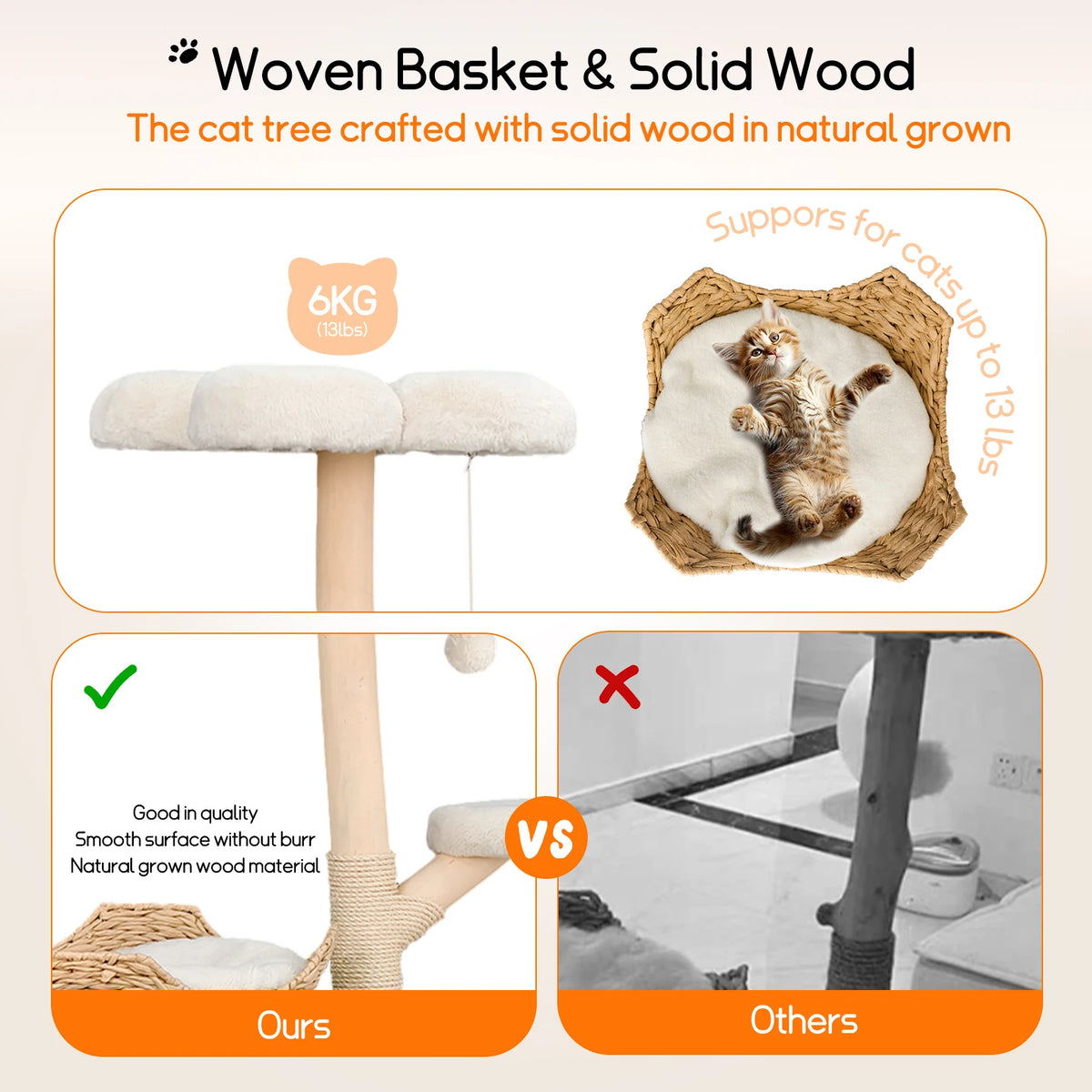 BORWART Wooden Cat Tree Tower With Scratching Post And Condo House