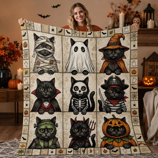Premium Polyester Black Cat Halloween Quilt Blanket